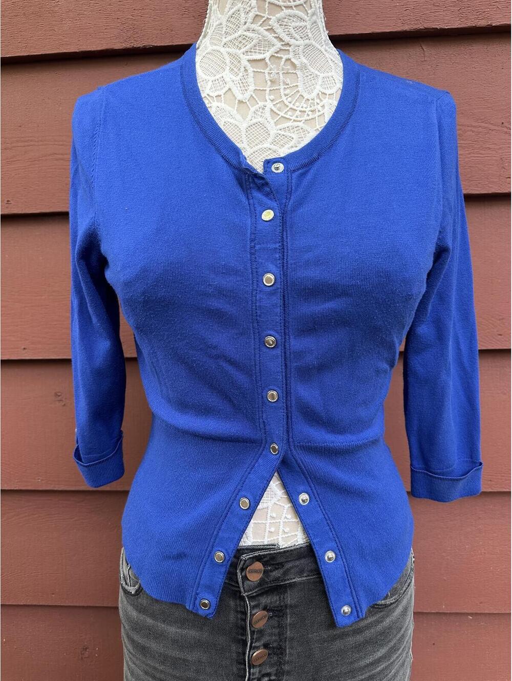 White House Black Market Royal Blue Button Front Cardigan Top